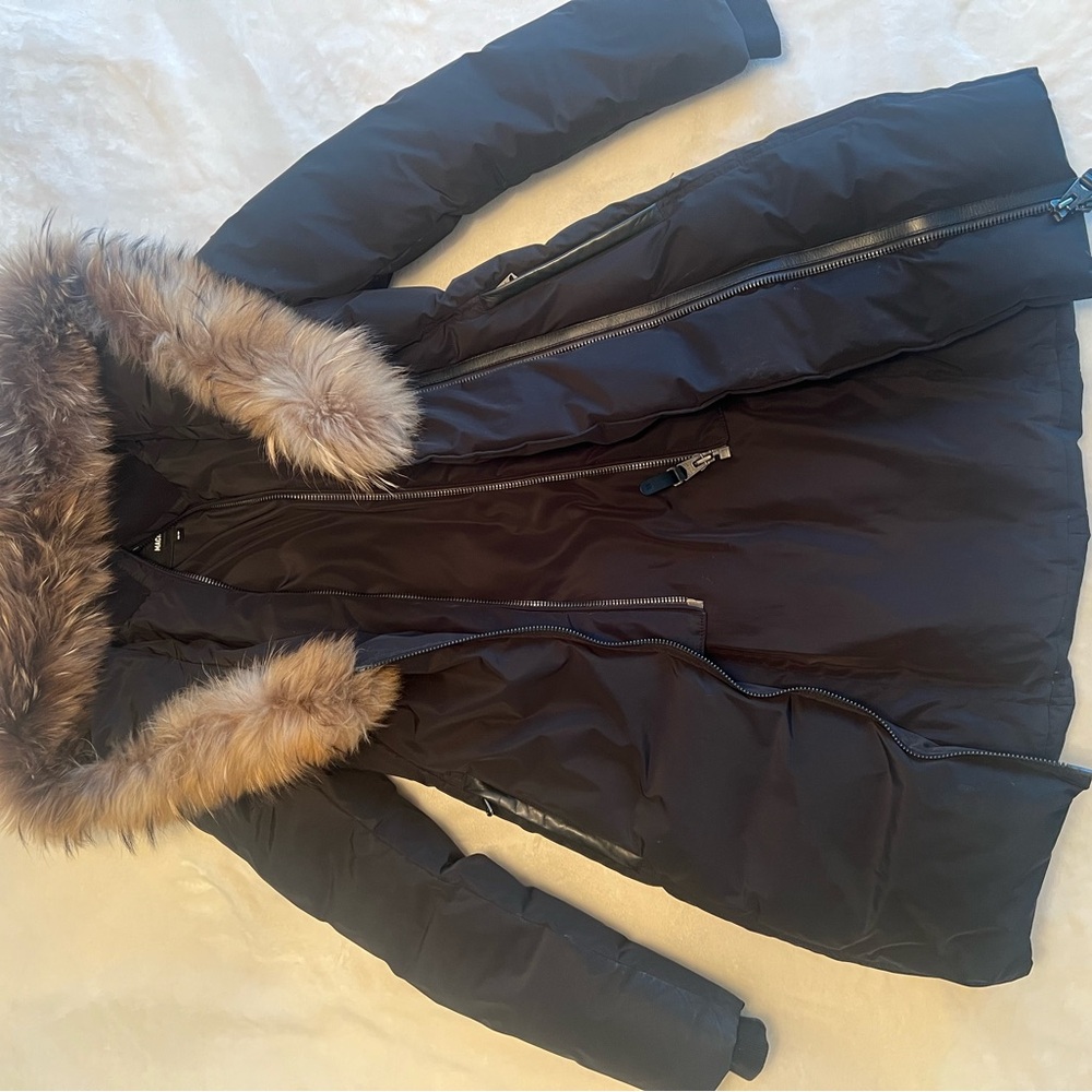 Black Puffer Coat with Faux Fur Hood - Picture 3 of 7